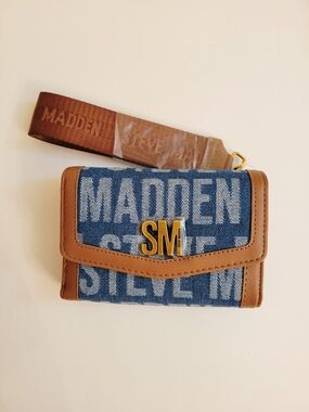 Steve Madden Denim Logo Crossbody Wallet - Blue & Tan